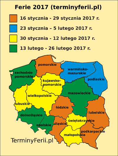 Ferie zimowe - Ferie 2017 - mapa województw
