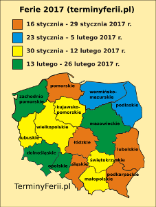 Ferie zimowe - Ferie 2017 - mapa województw Ferie zimowe - Ferie 2017 - mapa województw